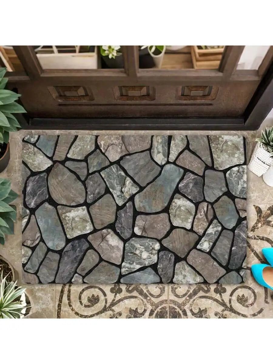 Flagstone Grey Stone Non-Slip Welcome Doormat With Rubber Backing Indoor Outdoor Floor Mat For Entryway Living Room Kitchen