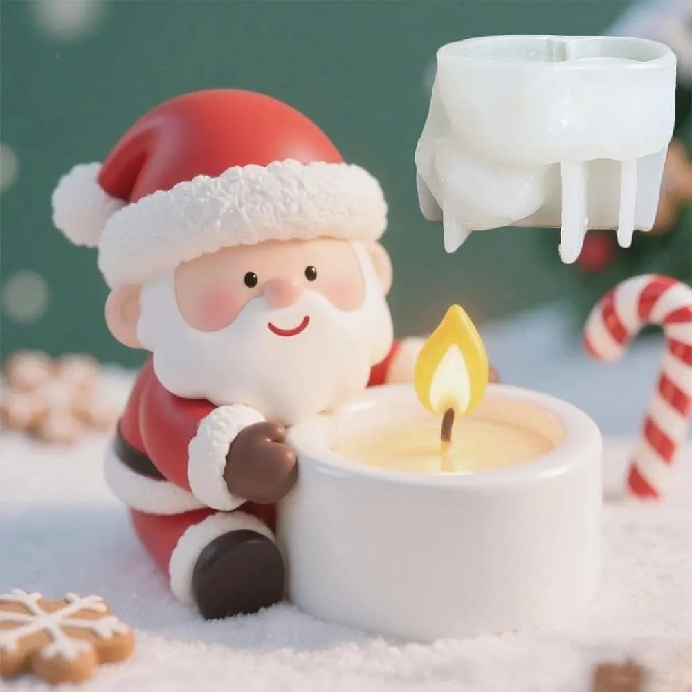 DIY Santa Claus Candlestick Silicone Mold Cute Dwarfs Candle Holder Plaster Resin Clay Mould Craft Making Xmas Decor