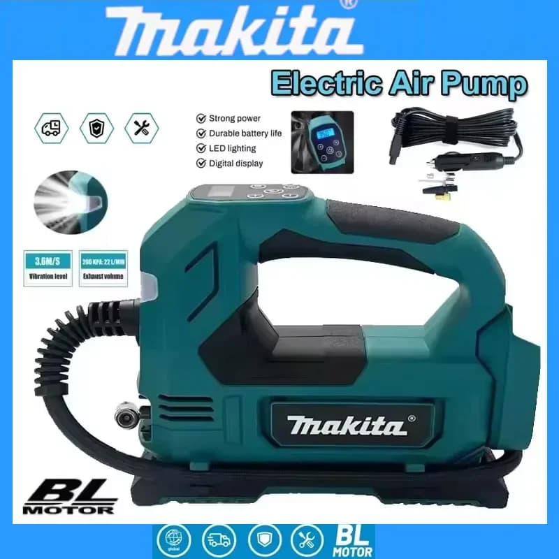 Makita Gonfiatore Automatico Senza Fili, Pompa Elettrica per Pneumatici Auto, Compressore d'Aria Portatile, Gonfiatore Elettrico per Pneumatici Auto e Moto