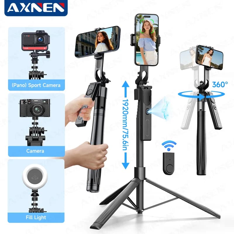 AI Tracking Gimbal Selfie Stick Cellphone Stand One Click Pop Up Tripod Extends to 75.59" Anti-shake 360° Auto Rotation Shooting