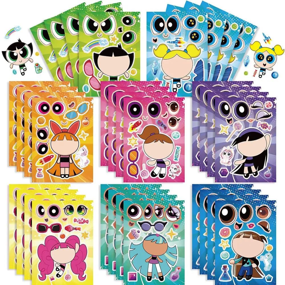 The Powerpuff Girls Style Anime DIY Make Stickers Set Decals for Party Favors Scrapbooking Crafts Water Bottle Notebook Decor