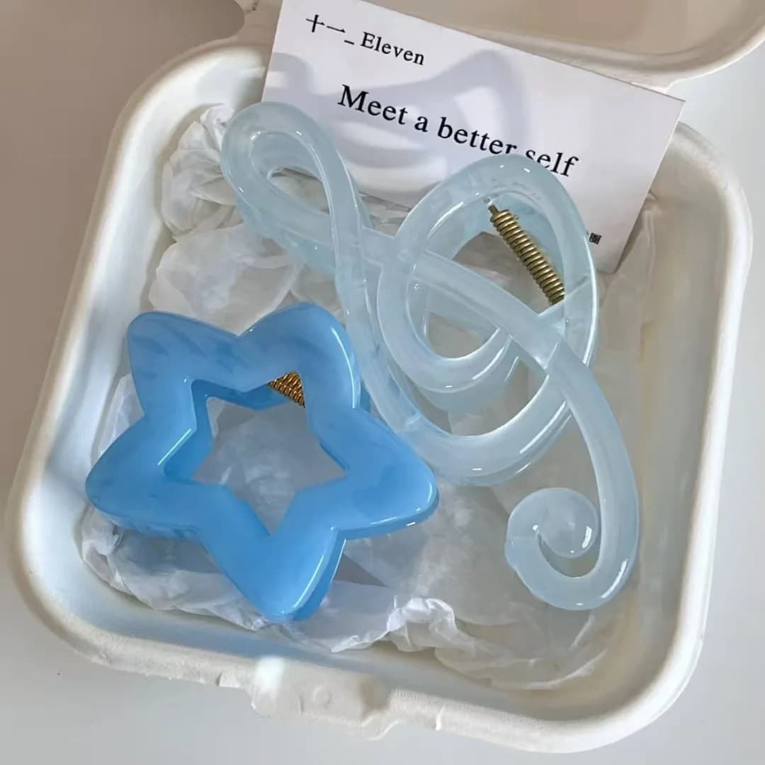 2pcs Elegant Blue Jelly Musical Note Hair Claw Claw Non-Slip Pentagram Star Hair Clamp For Thick Hair Korean Grab Ponytail Clip