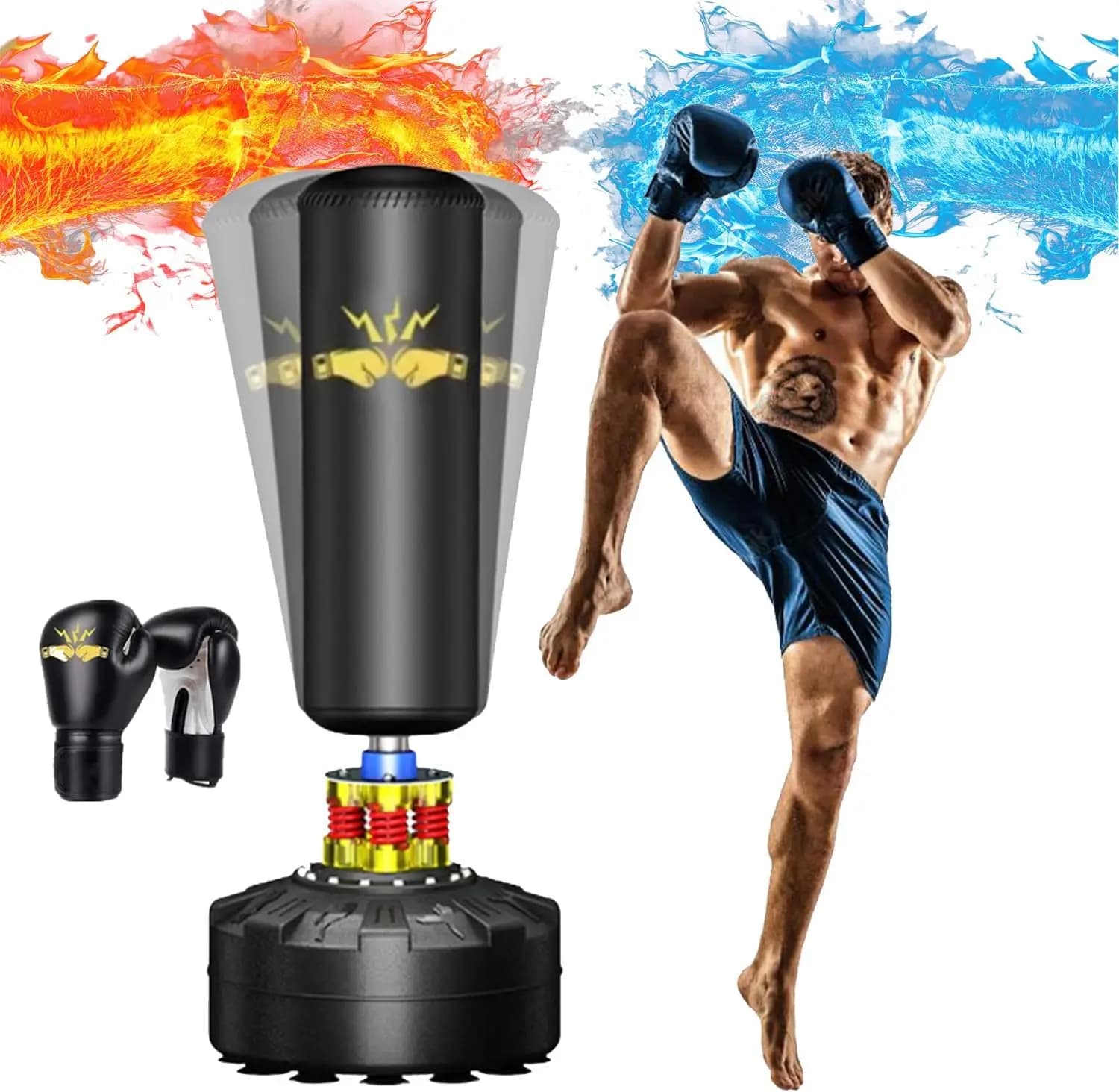 70in Freestanding Punching Bag with Stand, 205lbs Weighted Base, Heavy Duty for Home Gym