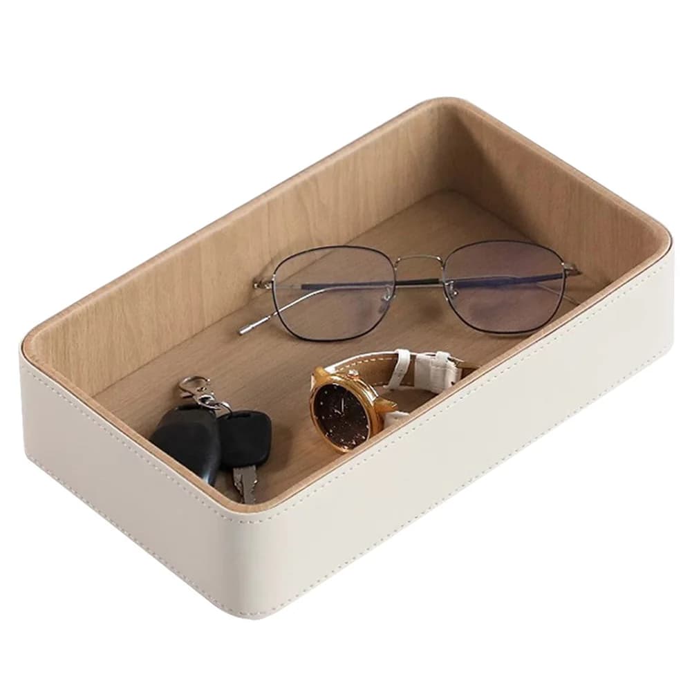 Vassoio Portaoggetti Multifunzione da Scrivania in Pelle PU (Beige)