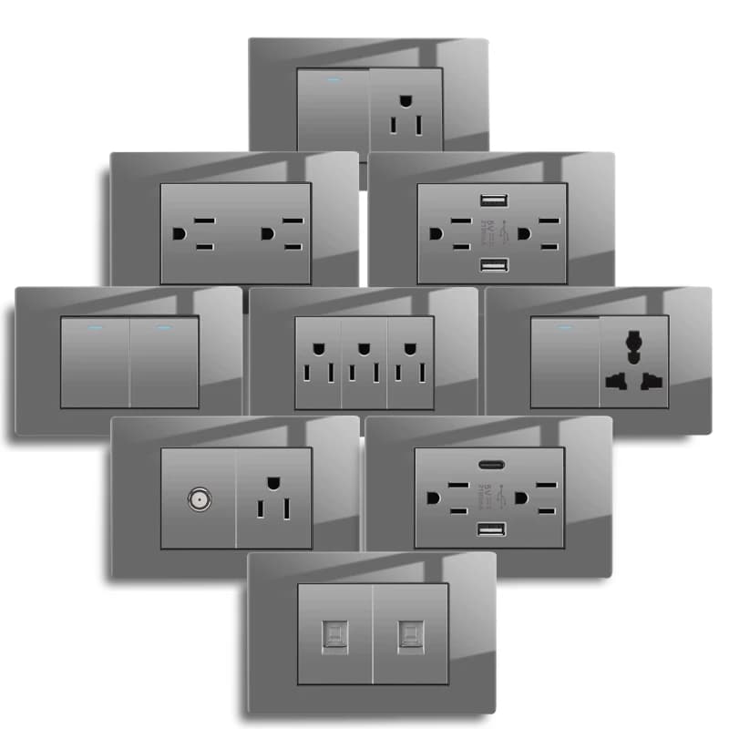 Presa di corrente USB 3.1 ATYP-C 20W in vetro temperato grigio standard americano, pannello interruttori per lampione stradale con presa doppia USB US Mexico