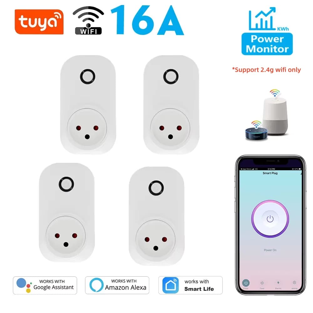 Tuya Smart Wifi Taken Israel Spin 16A Power Supply Monitor Intelligent Life Light Switch Remote Control Leak For Alexa, Google Assistant