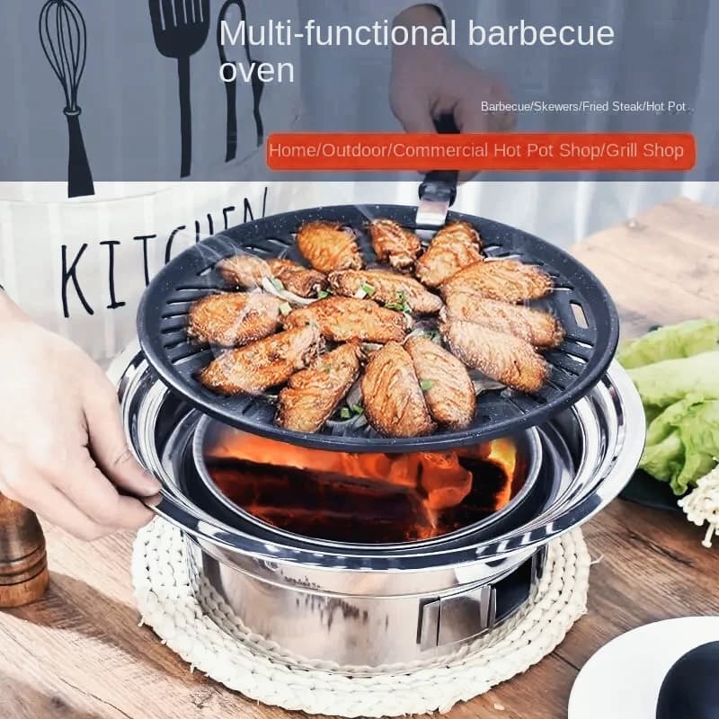 Portable Stainless Steel Charcoal Grill Non-Stick round Home Barbecue Stove for Outdoor Camping Commercial Use