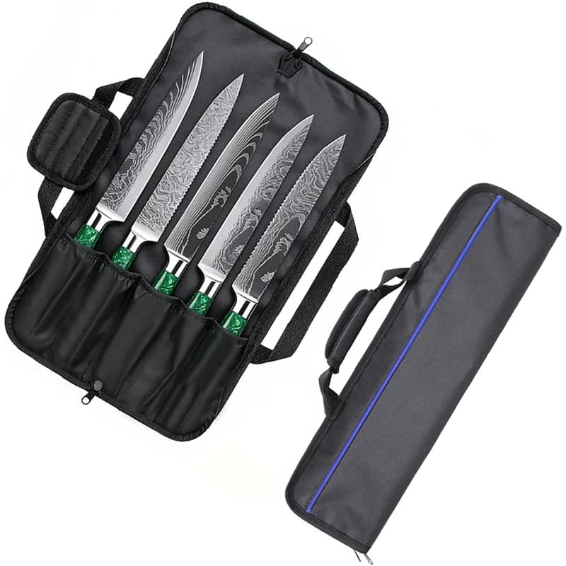 Borsa Porta Coltelli da Chef in Oxford Resistente, Custodia Pieghevole a 5 Scomparti, Organizzatore per Coltelli da Cucina, Vari Scomparti per Coltelli