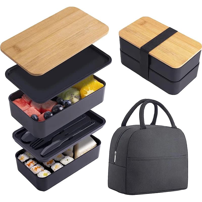 Bento Box impilabile con utensili Scomparto per la preparazione dei pasti all-in-one da 1200 ml Contenitori per il pranzo Lunch Box resistente alle perdite JT440