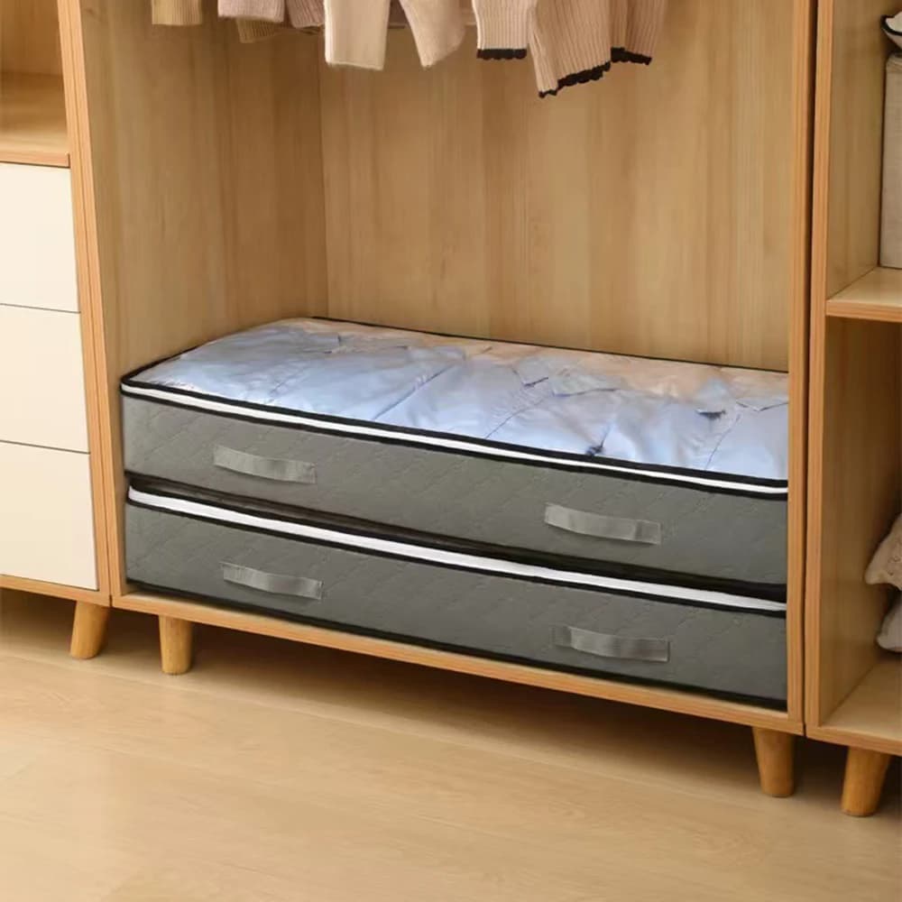 2 borse portaoggetti per trapunta sotto il letto con coperchio possono essere piegate, possono essere utilizzate per i giocattoli dei vestiti da letto con 4 maniglie rinforzate