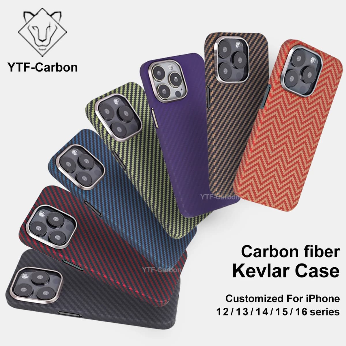 YTF For iPhone 12 Pro Max / 13 Pro / 14 Pro Max / 15 Pro Max / 16 Pro Max Genuine Carbon Fiber Aramid Case Ultra Thin Protective