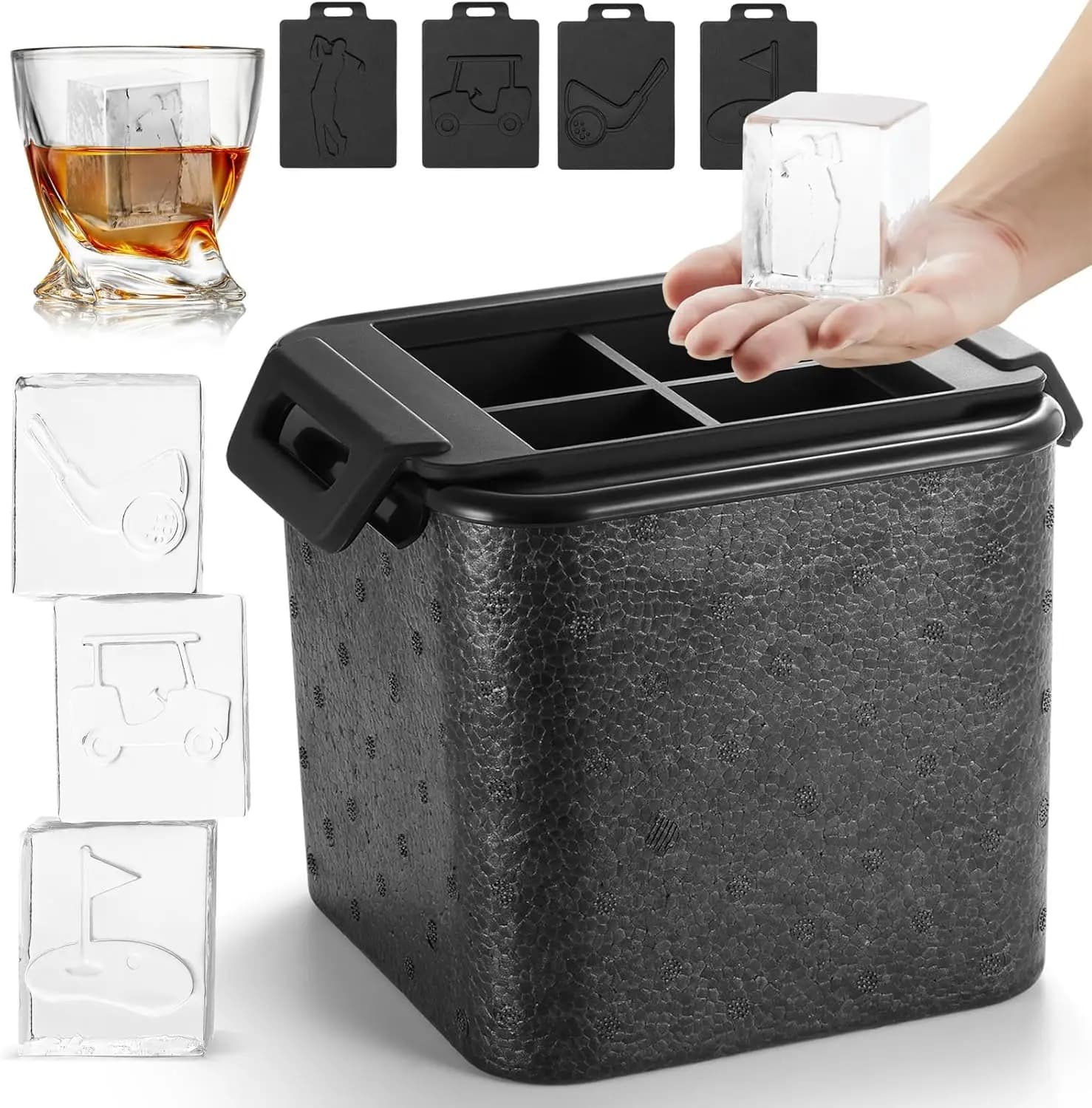 Stampo per Cubetti di Ghiaccio Quadrati Trasparenti per Whisky e Bourbon, Regalo per Uomini Amanti del Golf con 4 Stampi per Ghiaccio