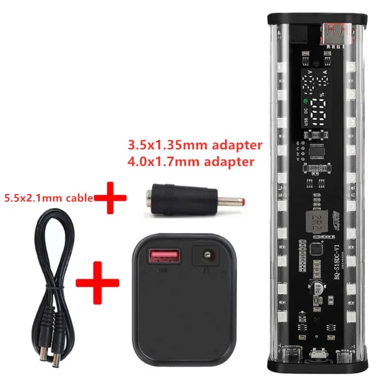 Custodia trasparente per banca di potere 8*18650 Ricarica rapida LED USB C + Porta Micro USB Scatola di immagazzinaggio batteria per Xiaomi Samsung