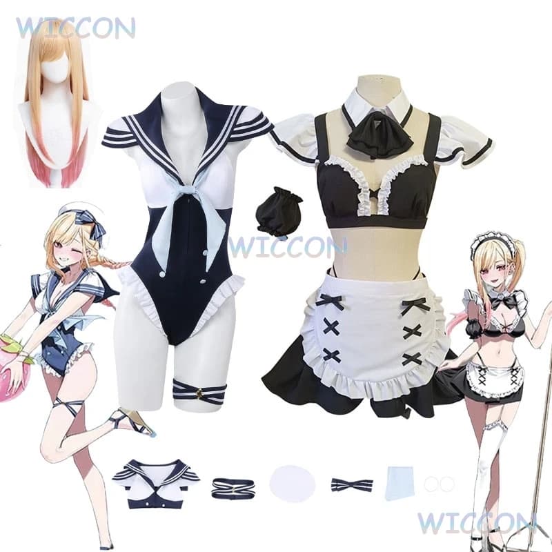 Kitagawa Marin Vestito da cameriera sexy Donna Cos Anime My Dress-Up Kitagawa Marin Recentemente Cosplay Darling Costume Parrucca da bagno stile navy