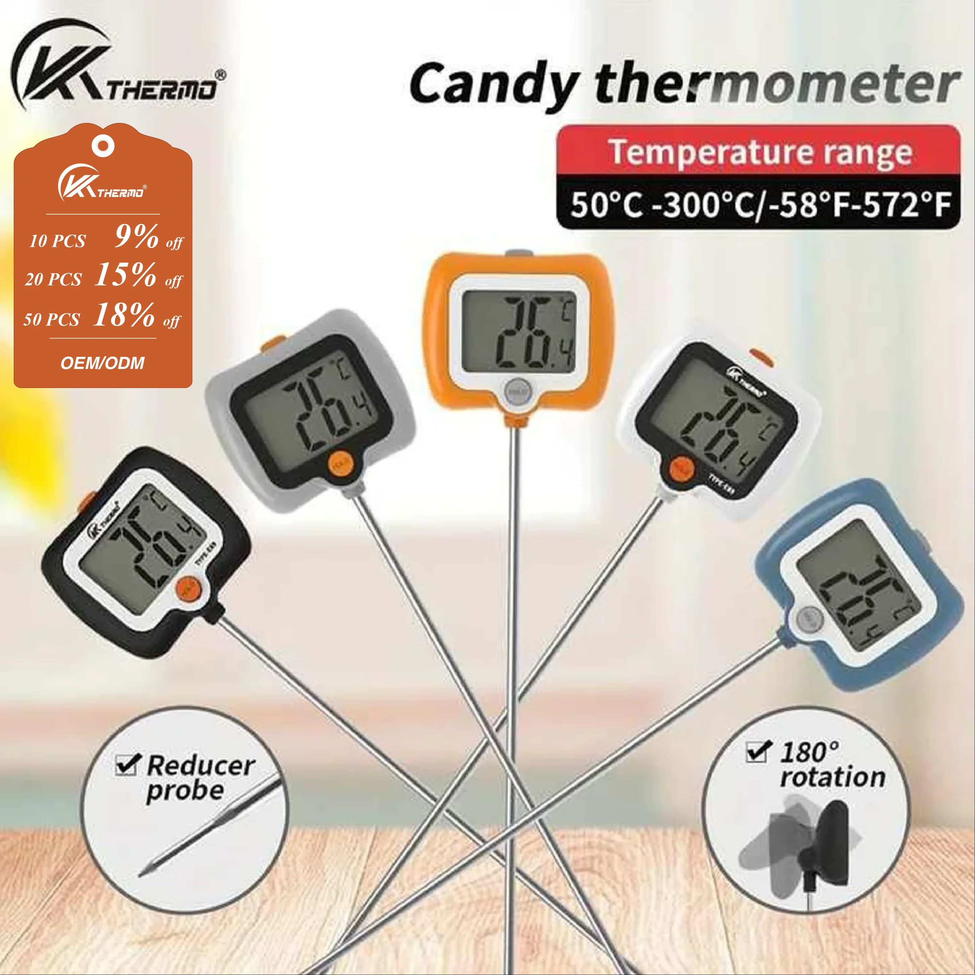 Termometro Digitale per Dolci con Sonda in Acciaio Inox 304 e Clip per Pentola, Display LCD per Cucinare, Friggere, Preparare Sciroppi -58 ° Da F a 572 ° F