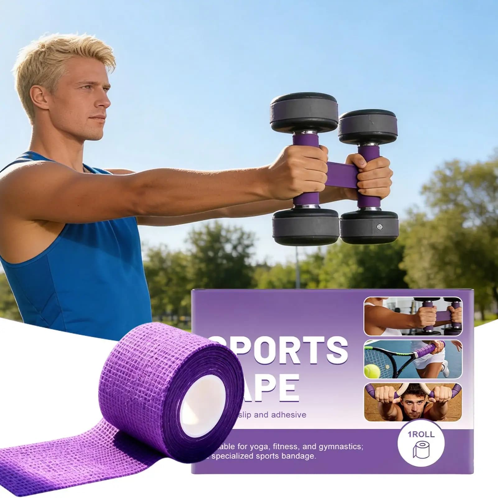 Nastro Antiscivolo per Racchette da Tennis, Nastro Adesivo Sportivo Portatile per Barra per Trazioni, Sollevamento Pesi, Allenamento Domestico e all'Aperto