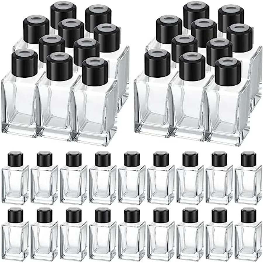 Set of 50 Bottles Glass Diffuser, Vasetti Vuoti per Diffuser in Bastoncino, Bottles for Fragranze con Tappi Neri, 50ml 1.7 oz, Vasetti per Oli Essential