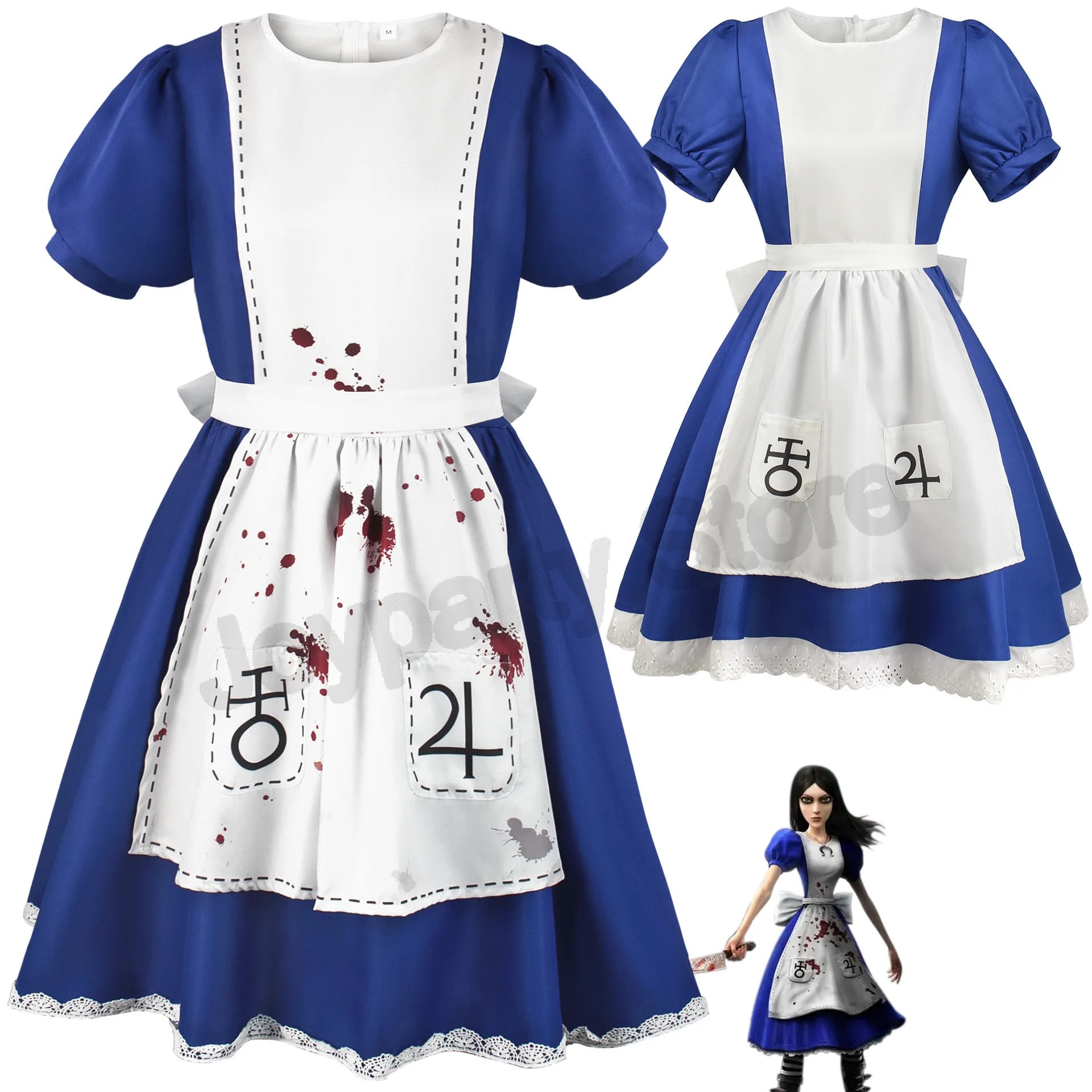 Game Alice Madness Returns Cosplay Maid Apron Dress Game Madness Returns Alice Cosplay Costume for Women Girls Halloween Party