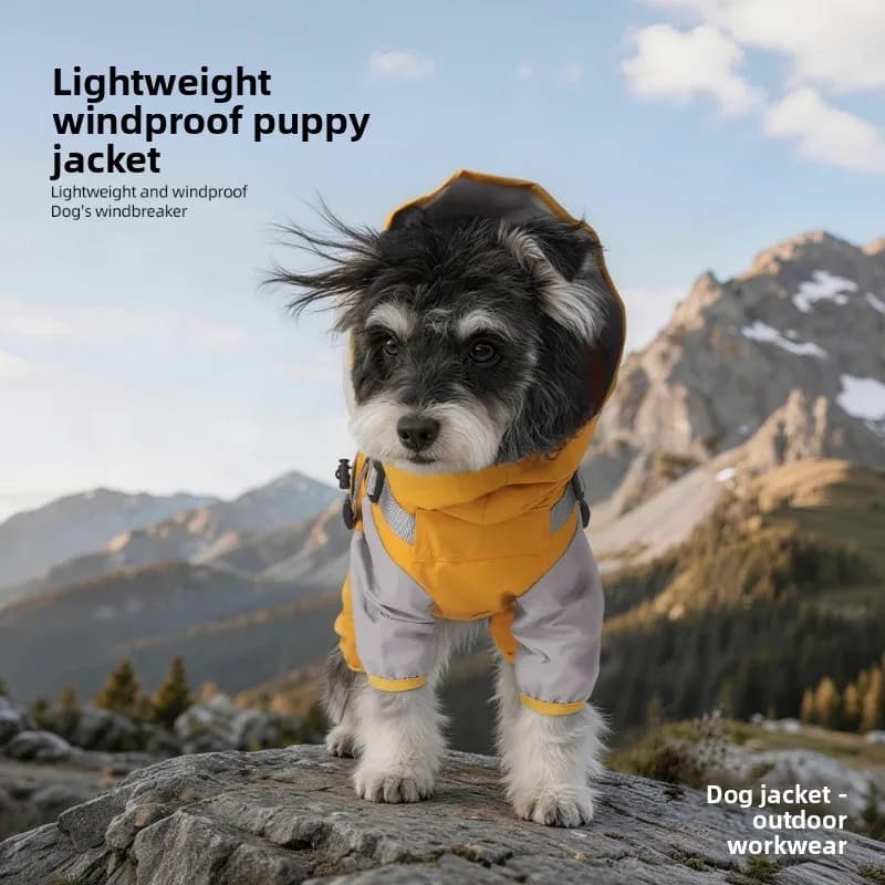Four‑Legged Dog Windbreaker Coat, Detachable Hood Windproof Outdoor Apparel for Small and Medium Size Pet Dogs