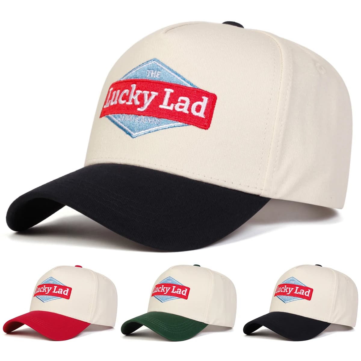 Berretti da baseball con ricamo a lettera Lucky Lad unisex Cappelli casual regolabili per esterni primaverili e autunnali Cappello hip-hop Cappello per protezione solare