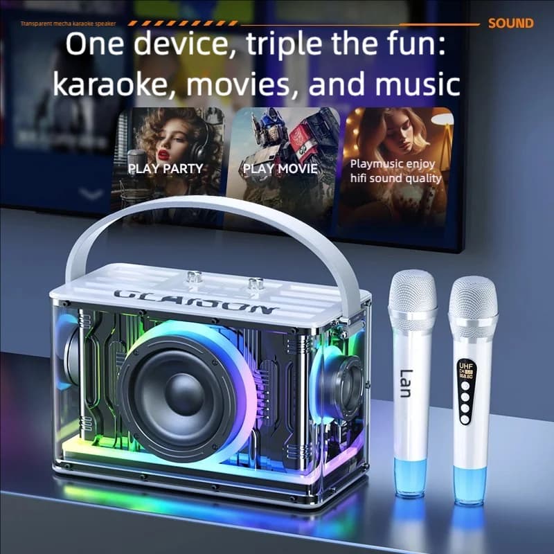 Macchina per karaoke da 200 W con 2 microfoni wireless Correzione dell'altoparlante portatile PA e effetti eco TWS/TF/USB/AUX/Live per la festa