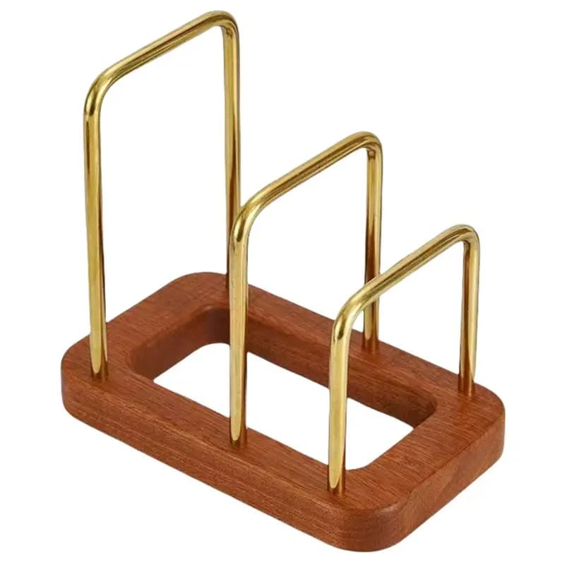 Cutting Board Organizer-For Kitchen Countertop Storage Rack-Stainless Steel And Wood Base For Holding Plates, Trays, Pans