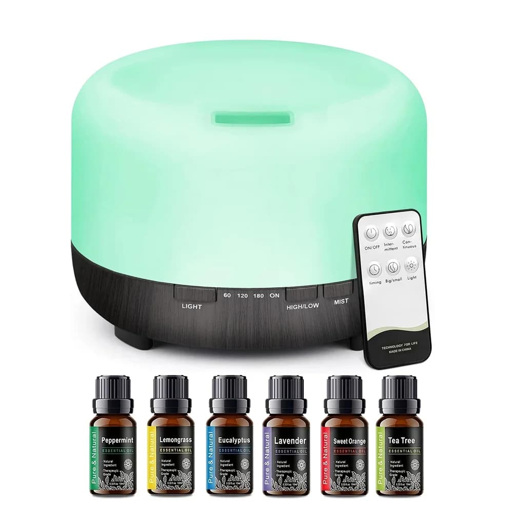 Diffusore di Oli Essenziali Ultrasonico da 500ml, Umidificatore Silenzioso con Telecomando per Camera da Letto dei Bambini