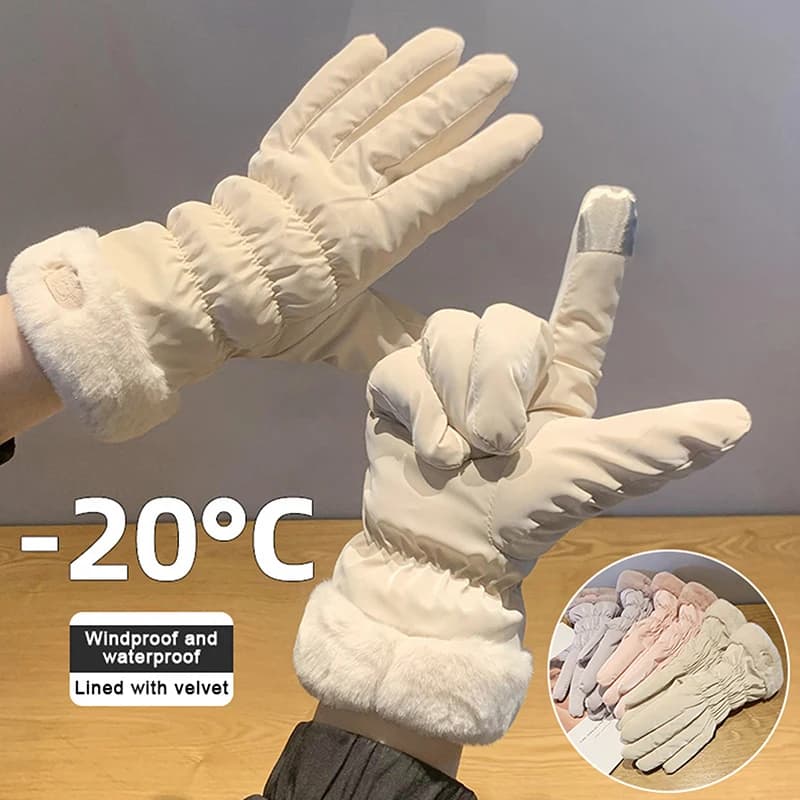 1 paio di guanti da sci da donna in pile invernale ispessito caldo antivento impermeabile guanti touch-screen per equitazione alpinismo all'aperto