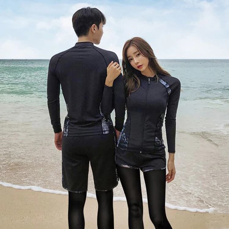 Costume da bagno intero a maniche lunghe da donna, modello conservativo, ad asciugatura rapida, per snorkeling, costume anti-meduse, per coppia