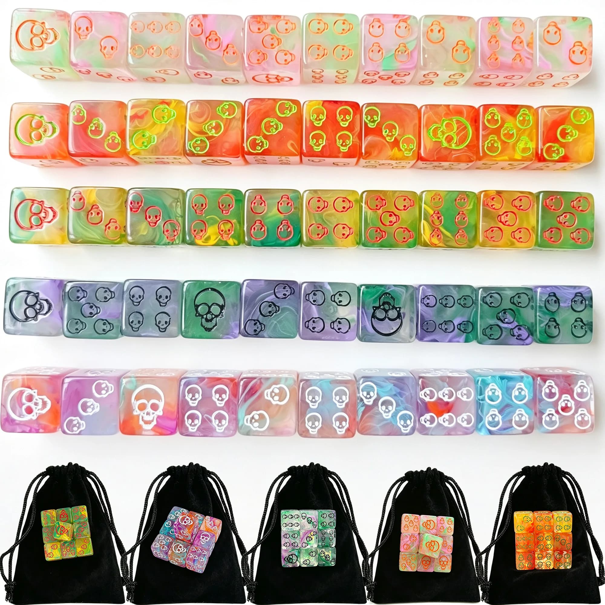 10pcs Skull Counter Dice Upgrade D6 for Warhammer 40k Dot Dice Set Dados Cube Move Dice DND Monopoly Backgammon with Storage Bag