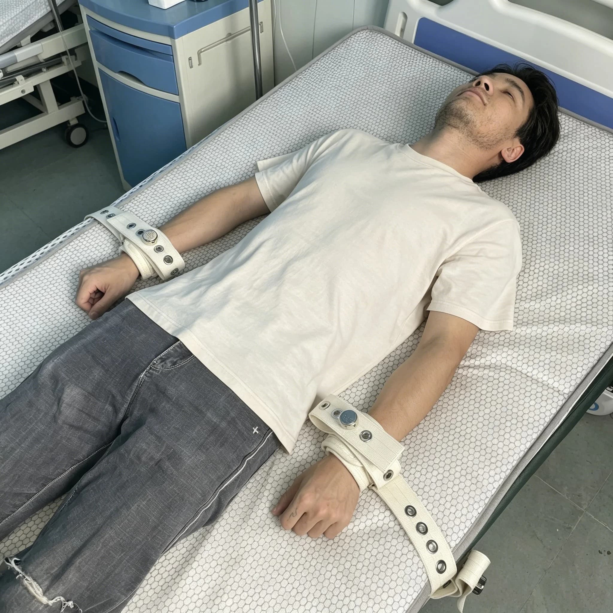Cinghia di Contenimento per Mani e Polsi, Cinghia di Fissaggio per Arti, Cinghie per Letto con Fodera Morbida in Cotone Beige, per Sicurezza Pazienti in Asili e Centri di Salute Mentale