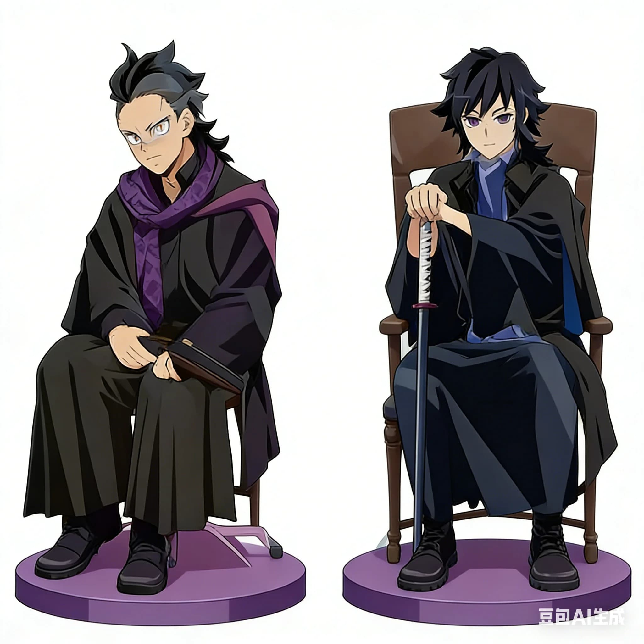 Demon Slayer: Statuette in Acrilico di Obanai, Gyomei, Sanemi, Giyuu e Muichirou in Posizione Seduta a Fila - Ornamenti da Scrivania e Giocattoli
