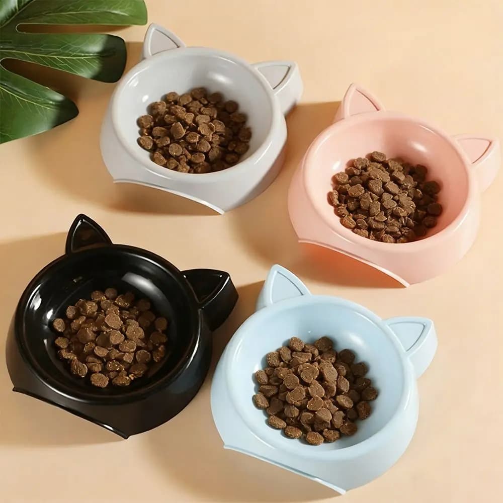 Cute Cat Shape Cat Bowl Plastic Anti-Fall Flip Cat Food Bowl Non-slip Pet Food Dish Pet Feeding