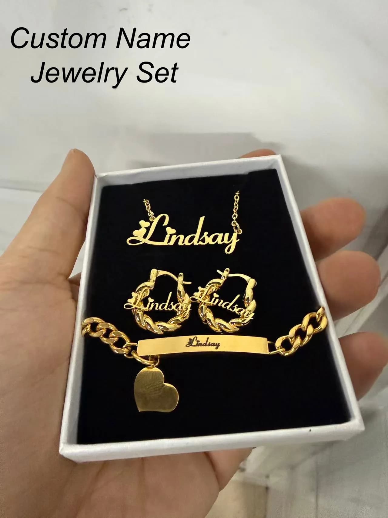 Customized Name Kids Jewelry Set Stainless Steel Necklace Bracelet And Mini Earrings - Personalized Gift for Teens And Adults