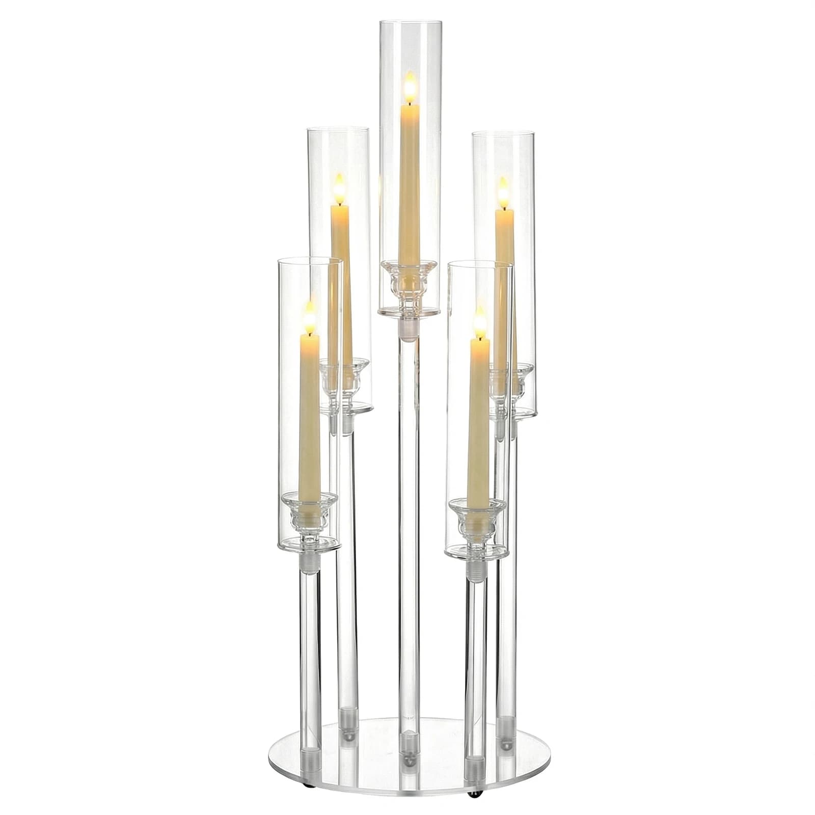 Set di 20/10 Portacandele in Acrilico a 5 Bracci con Paralume, Candelabro LED da 0,8 cm per Centrotavola, Decorazioni per Matrimoni e Feste