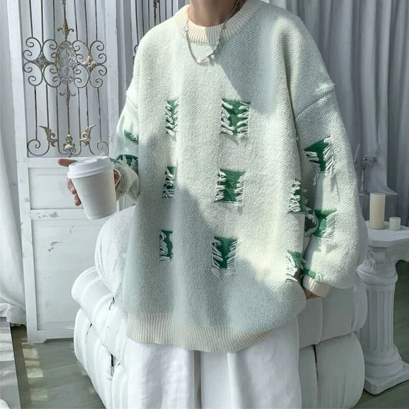 Pullover Uomo con Fori Estetico Coreano Abiti Popolari Top Autumnr e Maglieria Invernale Y2k Senza Felpa Con Cappuccio Maglioni Lavorati a Maglia per Uomo