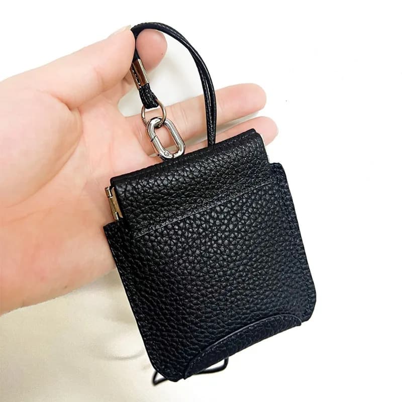 Portamonete con cordino staccabile in pelle di vacchetta Portamonete portatile Porta carte piccolo per carte bancarie Mini portafoglio appeso al collo
