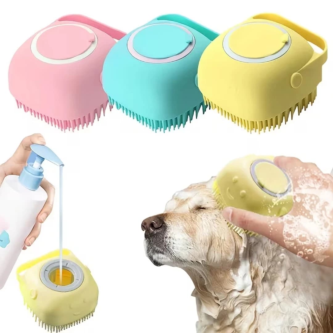 Spazzola da Bagno Massaggiante Multifunzionale in Silicone Morbido per la Toelettatura e la Pulizia di Cani e Gatti