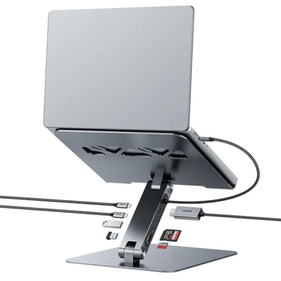 Supporto per Laptop con Docking Station USB C 7-in-1, HDMI 4K@60Hz, 1*SD, 1*Micro SD, Power Delivery 100W, 10Gbps, 1*USB C 3.2 e 2*USB A 3.2