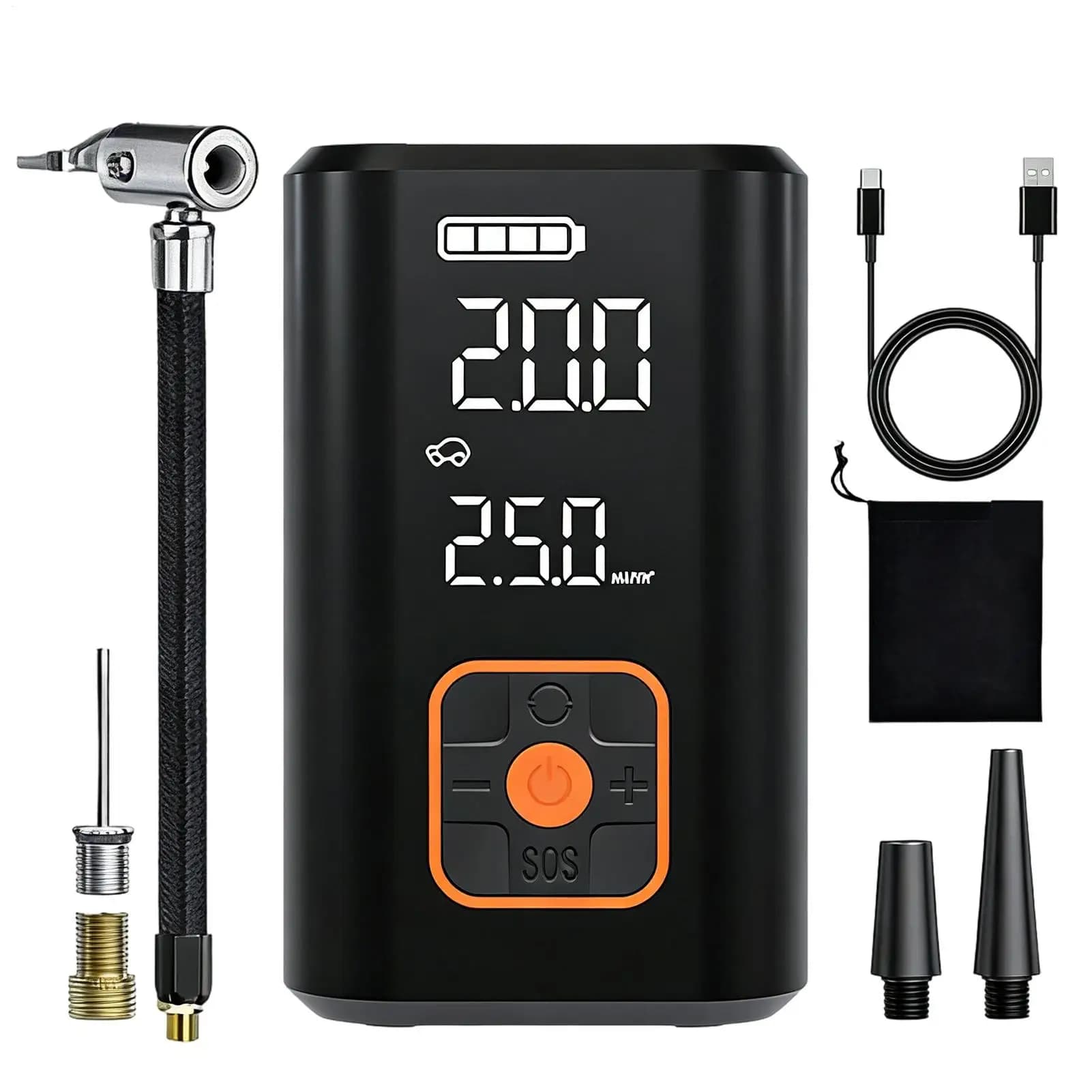 Pompa d'Aria per Pneumatici Auto Senza Fili con Display Digitale e Luce LED, Gonfiatore Automatico a Batteria per Camion, Bici e Moto