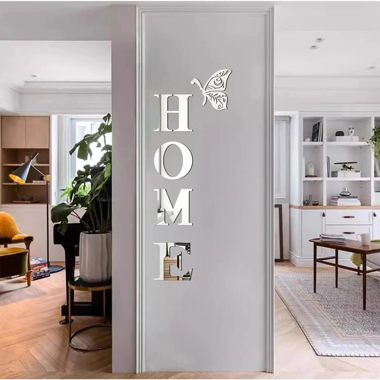 Adesivo da parete con specchio 3D con logo HOME Home, decorazione d'ingresso, decorazione domestica