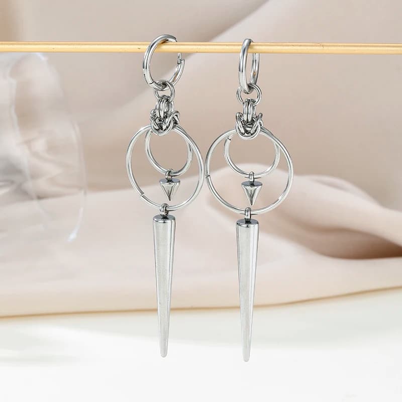 Orecchini in Acciaio Inossidabile con Pendente Circolare Cavo Stile Punk Personalizzato, Accessorio di Moda Trendy da Donna, Idea Regalo