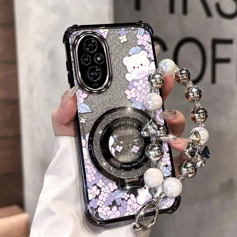 200 Lively Bear Plating Bracelet Holder Phone Case For Honor 400 50SE X8A X6A 300Pro X9A 7Pro 200Lite 90 300 X9B 200 X7A Cover