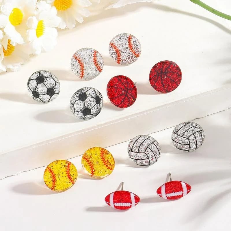 AttireTroveAcrylic Sparkling Ball Stud Earrings Soccer Rugby Volleyball Tennis Baseball Acrylic Ball Ear Studs Embellishments