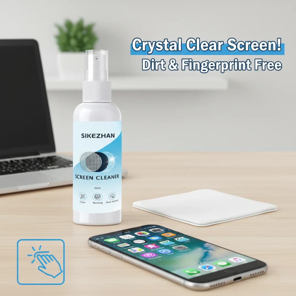 Detergente per schermi 50 ml + panno per lucidatura in microfibra, kit display per telefono e laptop senza striscia, antistatico, rimozione impronte digitali/polvere