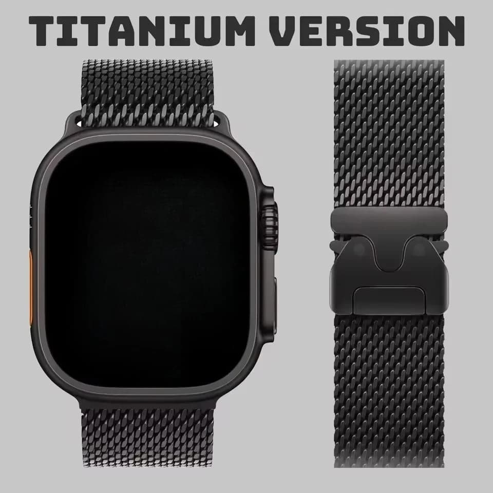 Cinturino in titanio per Apple Watch Ultra 2 49mm Serie 10 9 8 7 6 5 Cinturino ad anello milanese in titanio naturale per fibbia per paracadute IWatch