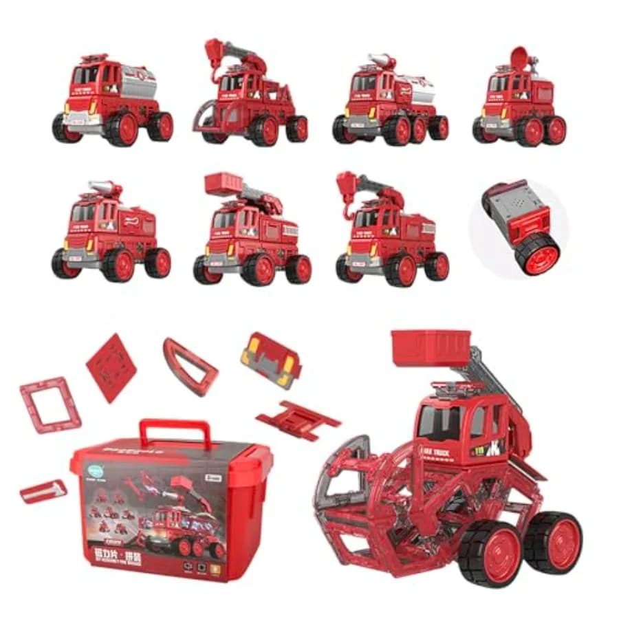 Magnetic Tiles Car for 3-12y:106PCS Red Storage Box Set with High-Strength Neodymium Magnets, STEM Learning Building Blocks for