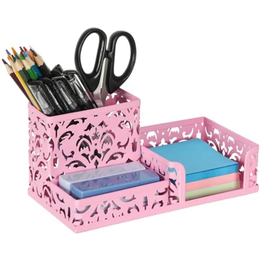 Desk Organizer 3 Compartment Pen Holder for Desk Office Supplies Caddy with Sticky Notes Holder for School Home