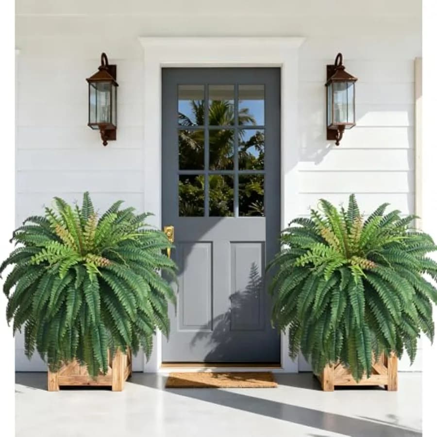 Set of 2 Large 48 Inch Artificial Sweatshirts with 96 Sheets, Fin Plants UV Resistant for Outer, Finta Boston Sweat for Portico, Home, Garden, Patio