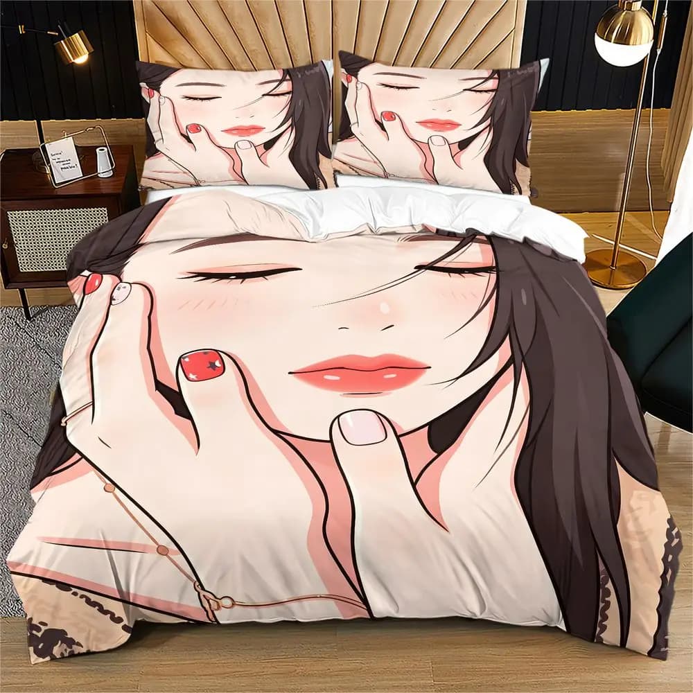 Soft Blush Manicure Cartoon Duvet Cover Set Comforter Cover Bedding Set No Filler Minimal Cozy Daily Bedroom Bedding